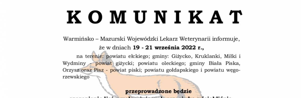 KOMUNIKAT Warmińsko-Mazurskiego Wojewódzkiego Lekarza Weterynarii