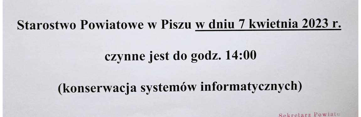 informacja o skróconym czasie pracy starostwa