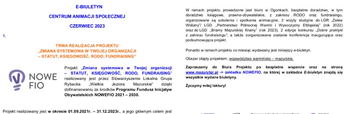 E-BIULETYN, wydanie czerwcowe LGR „Wielkie Jeziora Mazurskie”
