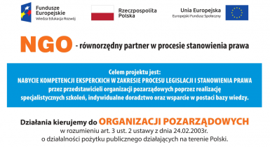 Szkolenia dla organizacji pozarządowych w ramach projektu "NGO - równorzędny partner w procesie stanowienia prawa"  