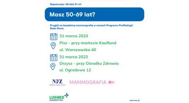 Bezpłatna mammografia dla Pań w wieku 50 - 69 lat 