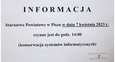 informacja o skróconym czasie pracy starostwa