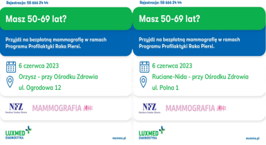 Bezpłatne badania mammograficzne Ruciane Nida, Orzysz