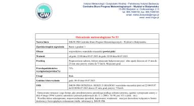 Ostrzeżenie meteorologiczne dla powiatu piskiego 